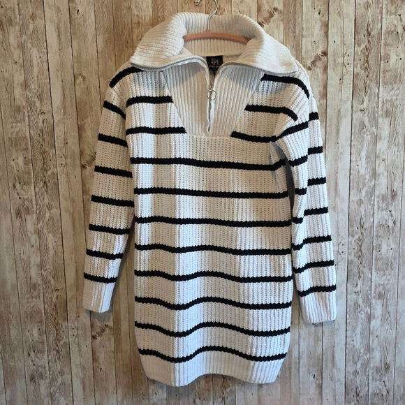 Women's Derek Heart Long Striped Pullover Sweater Size S White/Black - Picture 1 of 7